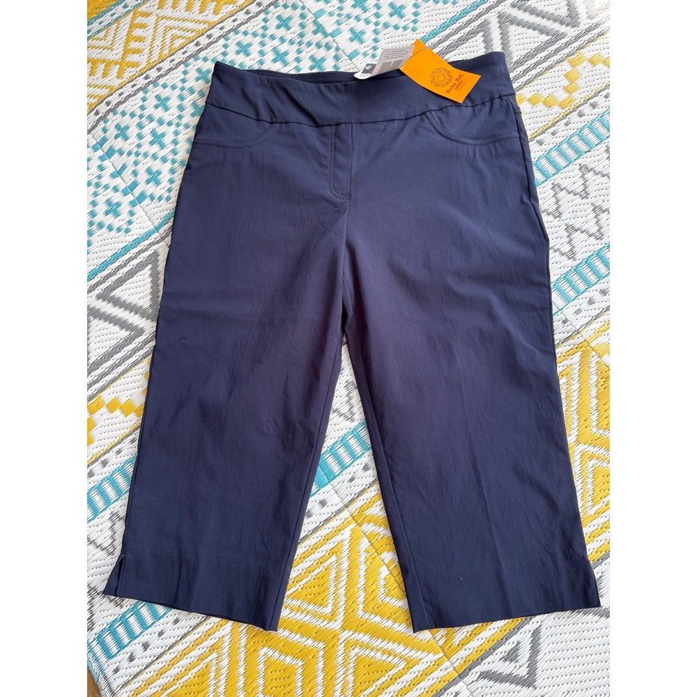 Ruby Rd Petite Core Essentials Navy Blue Capri Pants Slimming Waistband 14P NEW